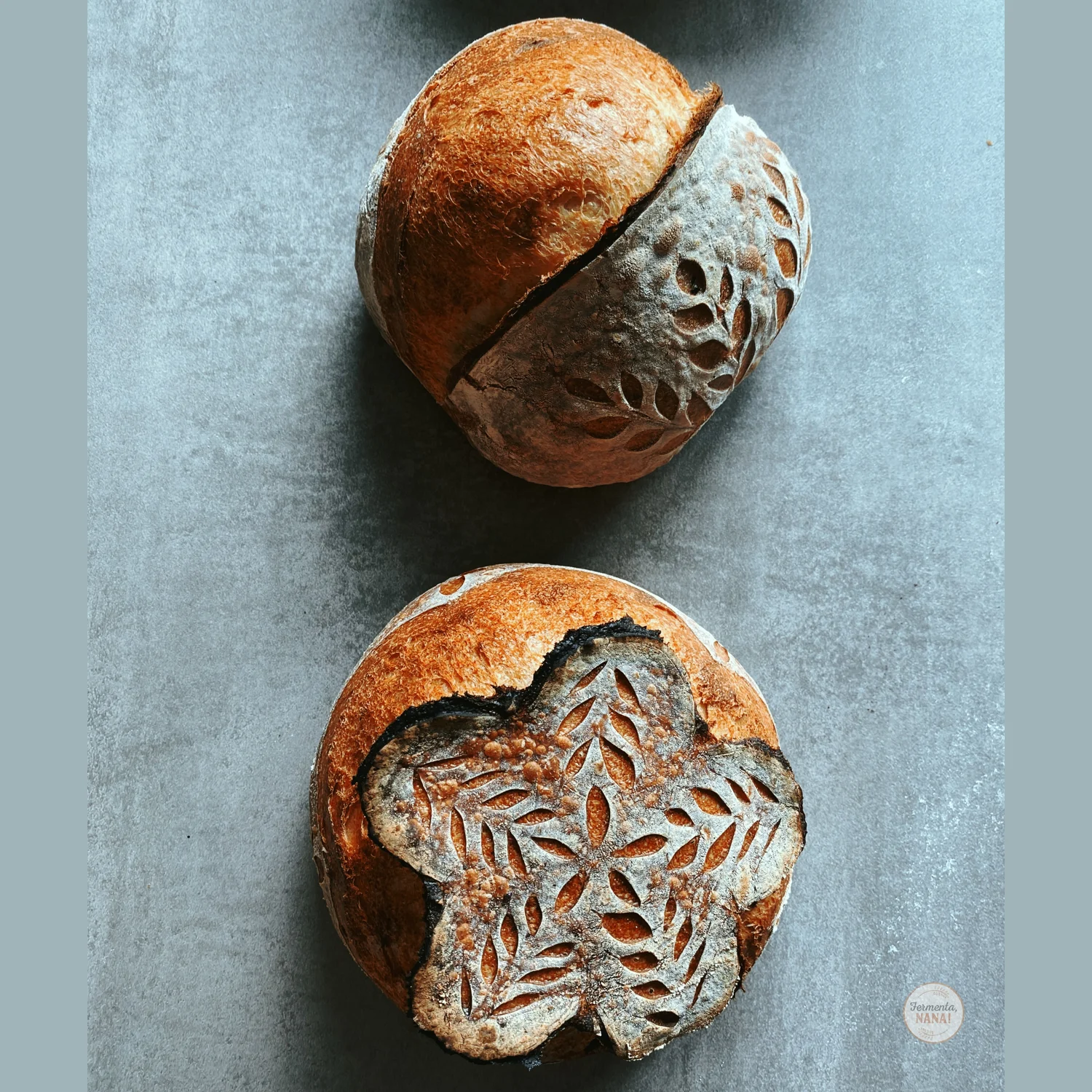 Scored sourdough loaves